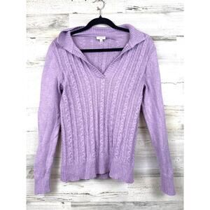 Talbots Womens S Petite Purple Collared Pullover Cable Knit Lightweight Sweater
